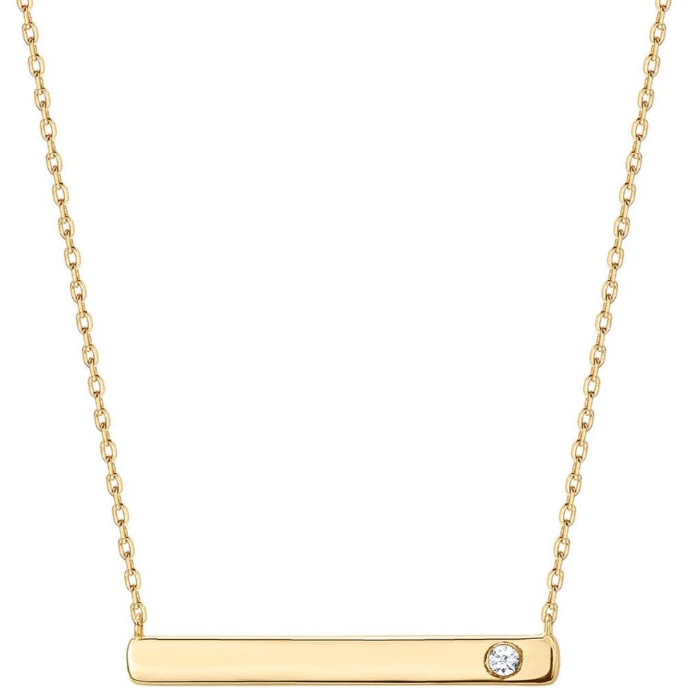 14K Gold Plated Crystal Birthstone Bar Necklace | Dainty Necklace | Gold Necklac